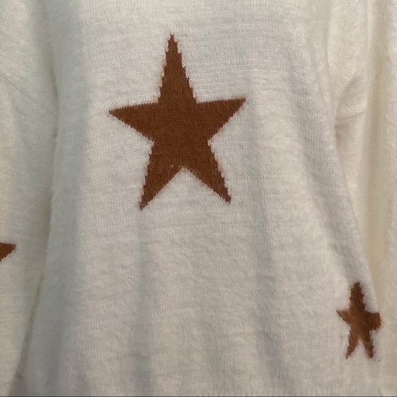White pullover sweater knit stars crew neck large - Picture 3 of 5